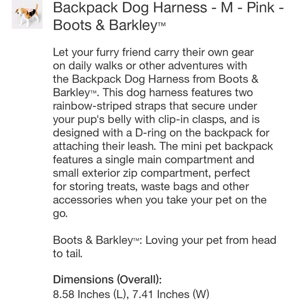 Boot & Barkley Backpack Dog Harness - Medium